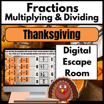Preview of Thanksgiving Math Digital Escape Room | Multiplying & Dividing Fractions