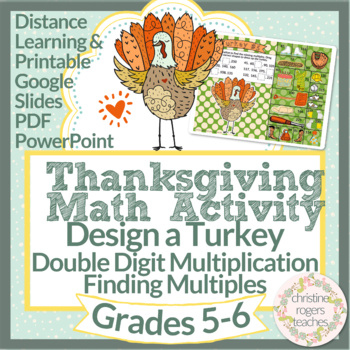 Preview of Thanksgiving Math Digital Multiples Multiplication 5th 6th Disguise a Turkey