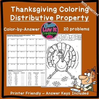 Preview of Thanksgiving Math Distributive Property with Negatives Color by Number