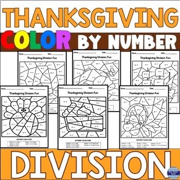 Preview of Thanksgiving Math Division Color By Number