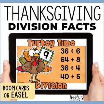 Preview of Thanksgiving Math Division Fact Fluency Boom Cards and Easel