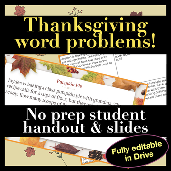 Preview of Thanksgiving Math - Engaging Word Problems, Fractions, and Real Life Math