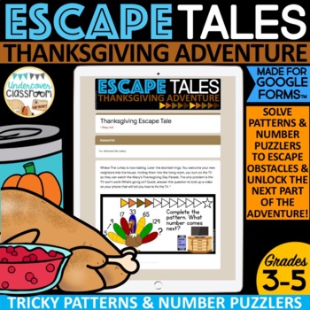 Preview of Thanksgiving Math Enrichment | Puzzlers | Digital Escape Tale for Google Forms™