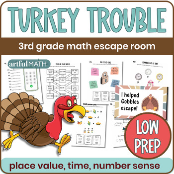 Preview of Thanksgiving Math Escape Room 3rd Grade | Fall Math Review Breakout Game