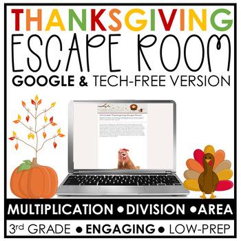 Preview of Thanksgiving Math Escape Room | Digital and Print