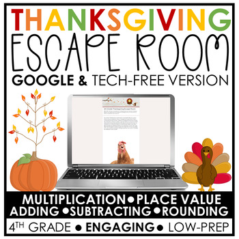Preview of Thanksgiving Math Escape Room | Digital and Print