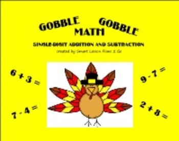 Preview of Thanksgiving Gobble Gobble Math Facts -Primary Smartboard 11.4-Windows OS