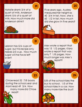 Thanksgiving Math Subtracting Fractions Task Cards by Kacie Travis