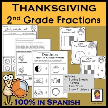 Preview of Thanksgiving Math Fractions in Spanish Dia de Accion de Gracias Fracciones