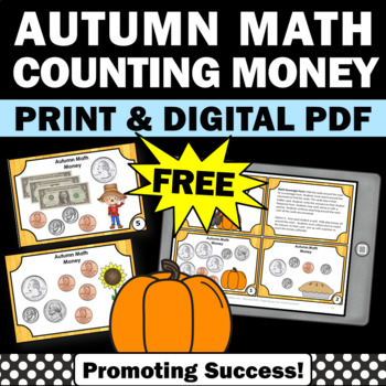Preview of FREE Fall Thanksgiving Money Task Cards Math Centers Stations Coin Counting