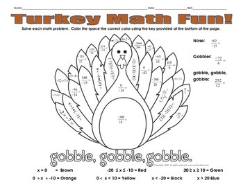 Thanksgiving Math Coloring Worksheets Teachers Pay Teachers