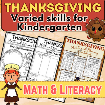 Preview of Thanksgiving Math & Literacy Sheets (Preschool to 1st grade)