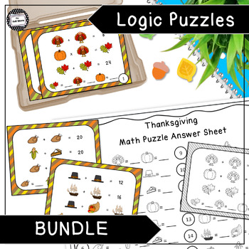 Preview of Thanksgiving Logic Puzzle Math Enrichment Task Card Activity Bundle