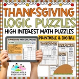 Thanksgiving Math Logic Puzzles Activities for Critical Th