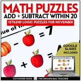 Thanksgiving Math Logic Puzzles: Add & Subtract within 20