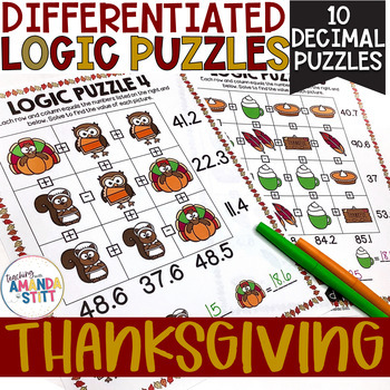 Preview of Thanksgiving Math Logic Puzzles - Critical Thinking Activities - Decimals