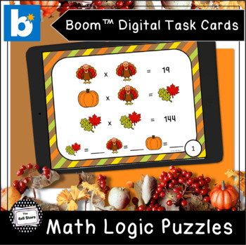 Preview of Thanksgiving Math Logic Puzzles Multiplication Digital Task Cards Boom