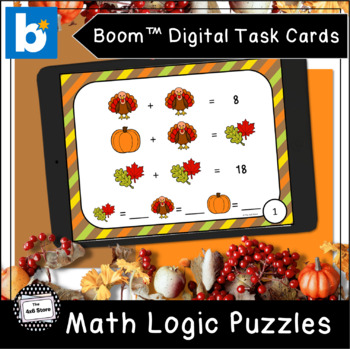 Preview of Thanksgiving Math Logic Puzzles Sums to 20 Digital Task Cards Boom Learning