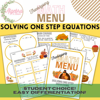 Preview of Thanksgiving Math Menu Activity // Solving Algebraic One Step Equations