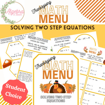 Preview of Thanksgiving Math Menu Activity // Solving Two Step Algebraic Equations