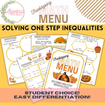 Preview of Thanksgiving Math Menu //  Solving Algebraic One Step Inequalities