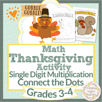 Preview of Thanksgiving Math, Multiplication, 3rd 4th, Connect the Dots
