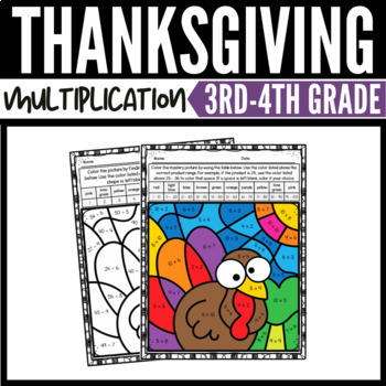 Preview of Thanksgiving Math Multiplication Color by Number Worksheets