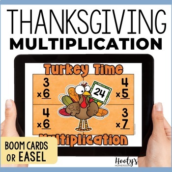 Preview of Thanksgiving Math Multiplication Fact Fluency Boom Cards and Easel