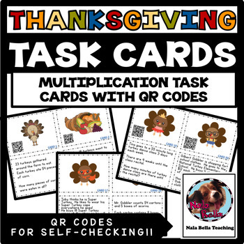Preview of Thanksgiving Math Multiplication Word Problem Task Cards