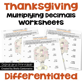 Preview of Thanksgiving Math Multiplying Decimals Worksheets - Differentiated