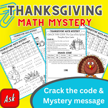 Preview of Thanksgiving Math Mystery Activities - Crack the Code Math
