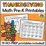 Thanksgiving Math No-Prep Printables for Preschool