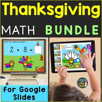 Preview of Thanksgiving Math Number Sense Addition to 10 2D 3D Shapes Google Slides Bundle