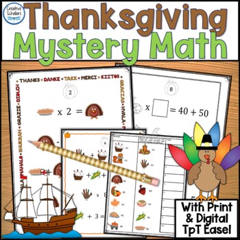 Preview of Thanksgiving Math Operations Center Activities Print and Digital with TpT Easel
