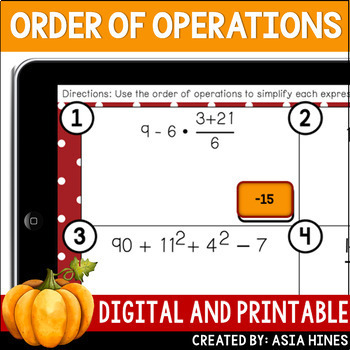 Preview of Thanksgiving Math Order of Operations Activity
