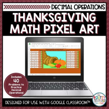 Preview of Thanksgiving Math Pixel Art | Decimal Operations