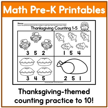 Thanksgiving Math Preschool Printables by Linda's Loft for Little Learners