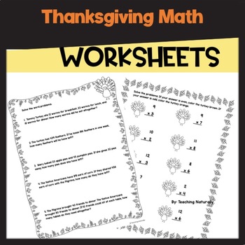Preview of Thanksgiving Math Printable Worksheets Addition, Subtraction, Word Problems