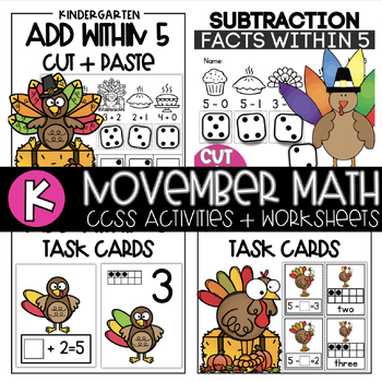 Preview of Thanksgiving Math Printables and Activities for Kindergarten