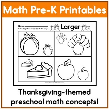 Thanksgiving Math Preschool Printables by Linda's Loft for Little Learners