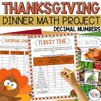 Preview of Thanksgiving Math Project - Plan a Thanksgiving Dinner Math Activity - Decimals