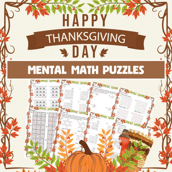 Preview of Thanksgiving Math Project Puzzles | Thanksgiving Mental math Puzzles No Prep
