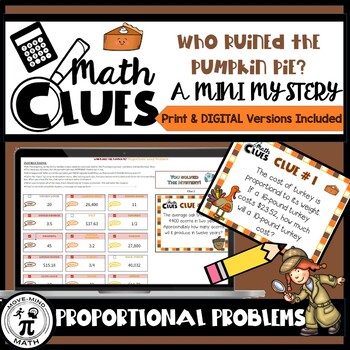 Preview of Thanksgiving Proportional Rate & Ratio Word Problems | Math Mystery Activity