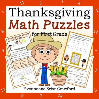 Preview of Thanksgiving Math Puzzles - 1st Grade | Math Skills Review | Math Enrichment