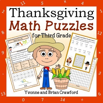 Preview of Thanksgiving Math Puzzles - 3rd Grade | Math Skills Review | Math Enrichment