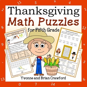 Preview of Thanksgiving Math Puzzles - 5th Grade | Math Skills Review | Math Enrichment