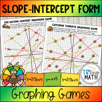 Preview of Thanksgiving Math - Slope Intercept Form Graphing Game - 2 Versions