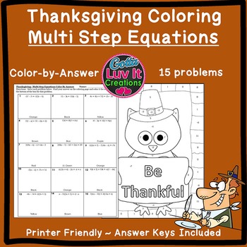 Preview of Thanksgiving Math Solving Equations Multi Step Equations Color by number