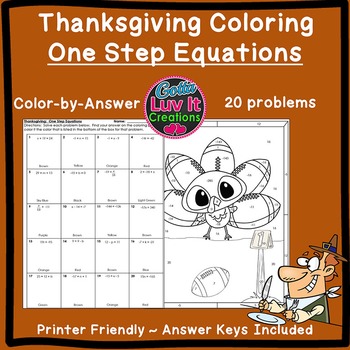 Preview of Thanksgiving Math Solving Equations One Step Equations Color by number