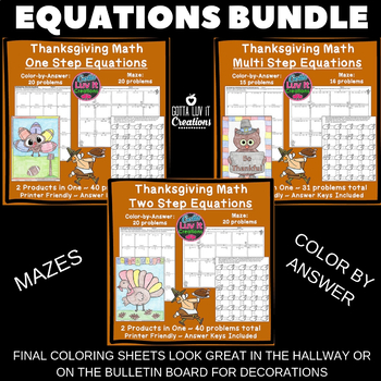 Preview of Thanksgiving Math Solving Equations One Step Two Step Multi Step SUPER BUNDLE